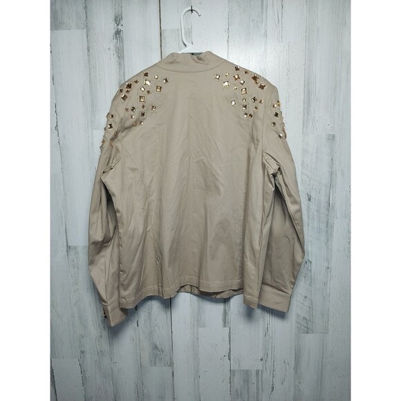 Bob Mackie Jacket Womens XL Beige Full Zip Bejeweled Glitter Wearable Art - Picture 5 of 6